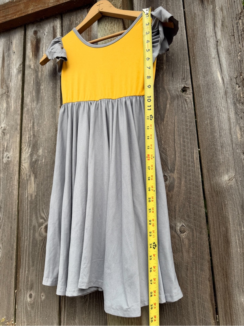 DotDotSmile TWIRL MAX 7 8 9 10 Medium Mustard Gray Empire Dress Flutter Sleeve - Picture 4 of 6